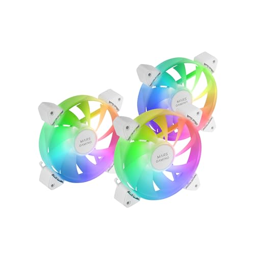 Mars Gaming MF-3A, paquete de 3 ventiladores ultra silenciosos FDB 120 mm, iluminación ARGB Rainbow 360°, ventiladores 3 en 1 con compatibilidad completa