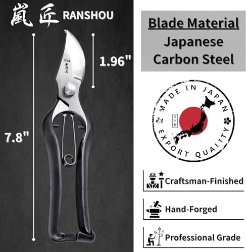 Japanese Pruning Shears for Gardening 8”, Professional Heavy Duty Bypass Pruners, Hand Forged Japanese Carbon Steel Blade, Spring Loaded Handle, Made in Japan - Thumbnail 2