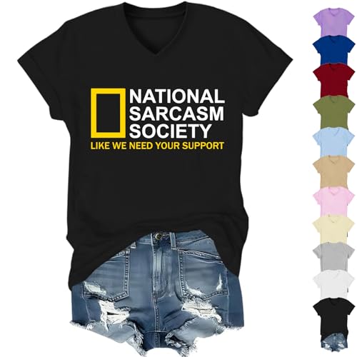 National Sarcasm Society Shirt V Neck National Sarcasm Society T-Shirt Funny Tee Unisex Black