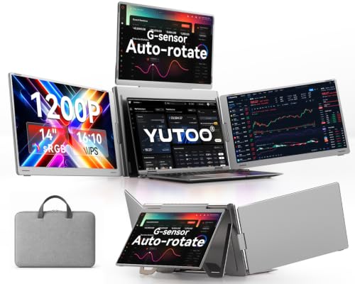Image of YUTOO 4 Screen Laptop Monitor Extender | for M1 M2 M3 | 1200P FHD IPS 4 Screen Monitor for Laptops 12~18 inch | Quad Screen Extender Display for MacBook /Windows /Switch /PS5 | One Cable | Driver Need
