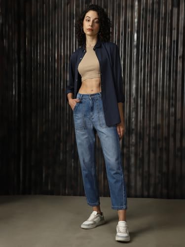 Image of High Star Women Cotton Washed Mom fit High-Rise Jeans