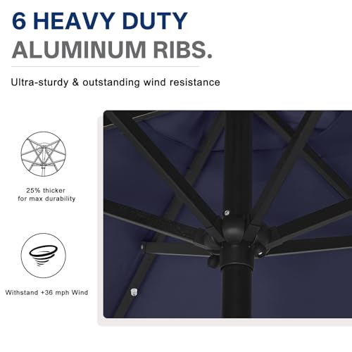 Image of ABCCANOPY Durable Solar Led Patio Umbrellas with 24LED Lights 7.5FT with 6 Sturdy Ribs (Navy Blue)