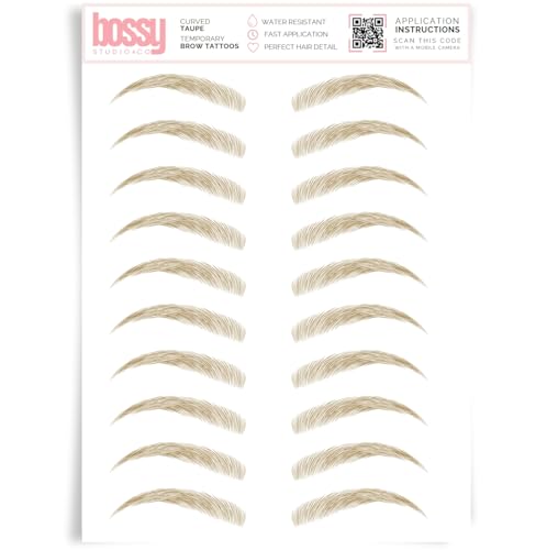 Brows by Bossy Studio & Co Temporary Eyebrow Tattoos Waterproof Eyebrow Stickers, False Tattoos Hair Like Peel Off Instant Transfer Brow curved taupe