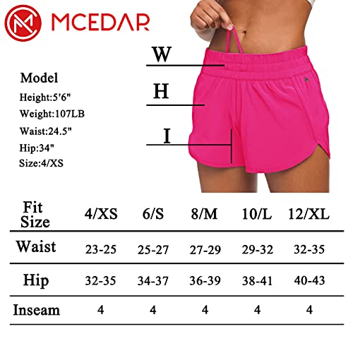 Mcedar 4" Low Rise Athletic Track Shorts For Women With Liner Quick Dry Running Gym Shorts Zipper Pocket Workout Flowy 036Sdk-Hot Pink/Axs #TOP5