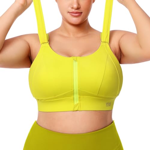Image of High Impact Sports Bras for Women Adjustable Zip Front Plus Size Workout Bra Full Coverage Removable Padded Running