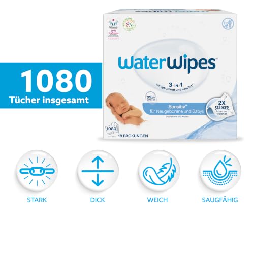 WaterWipes Sensitive+ Newborn & Baby Wipes, 99,9% Wasser, 18 Pack – Ansicht 2