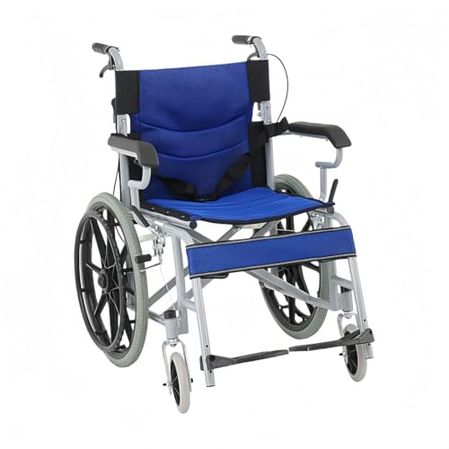 JORERAORMES車いす、アルミ製、折りたたみ式車いす、パワーアシスト、軽量アルミ製、シンプル、旅行用、アウトドア用 (シアン,20歳です。)