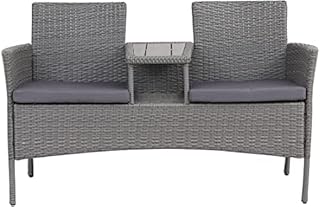 EVRE Lisbon Rattan 2 Seater Companion Partner Bench Garden Furniture Set Patio Conservatory for Terrace Balcony Garden Outdoor Indoor (Grey Lisbon Set)