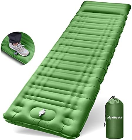 Arlierss Camping Isomatte 12CM Dick mit Integrierter Fußpumpe und Kissen | Kompakte und Leichte Aufblasbare Luftmatratze aus Ripstop-Nylon, Tragbare Schlafmatte für Wandern, Trekki
