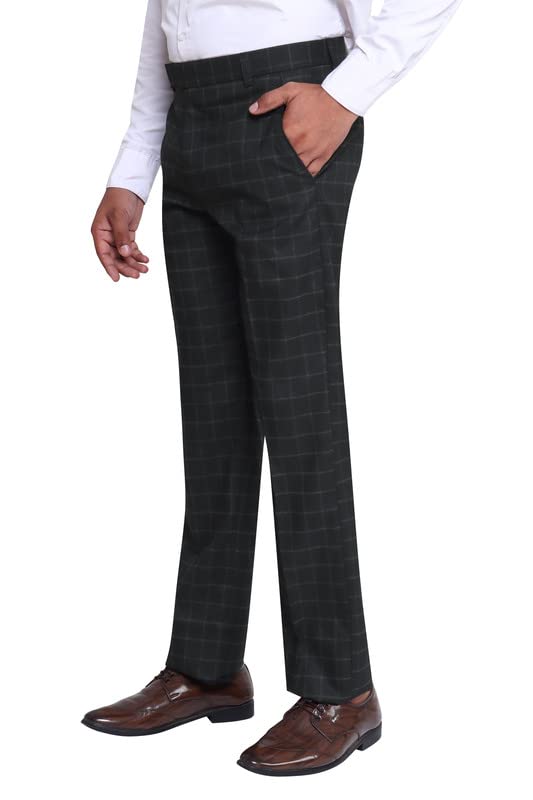 Image of Particle Checks Formal Trousers Regular Fit Pants for Men, Waist Sizes 32-44
