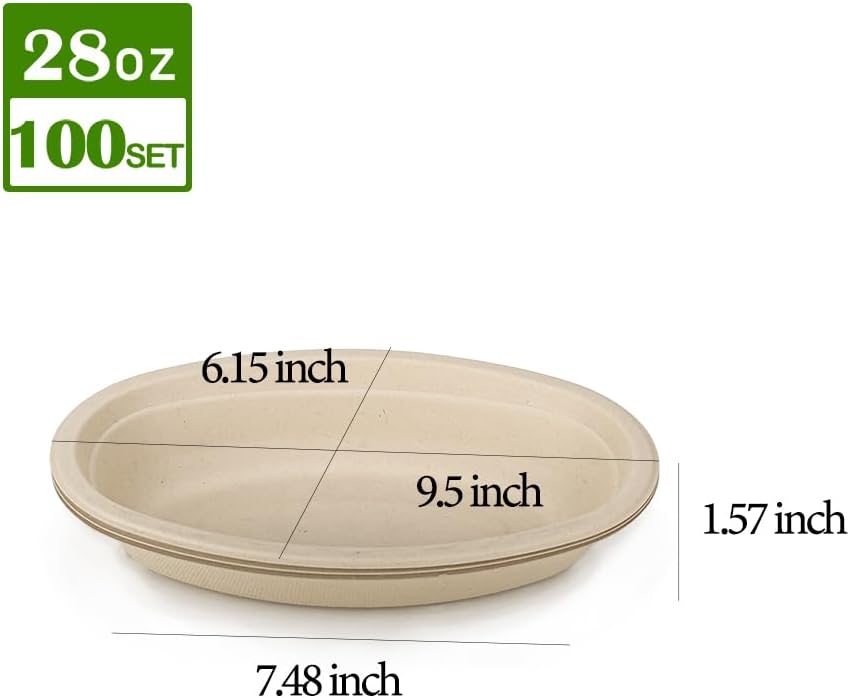 Aksipo 28 OZ 100 Count Paper Bowls, Oval Paper Bowls, Soup Bowl, Meal Prep Containers, Microwave Safe, Compostable, Large Disposable Bowls for Nacho, Burrito, Salad, Baked Potato, Chips and Cheese image 2