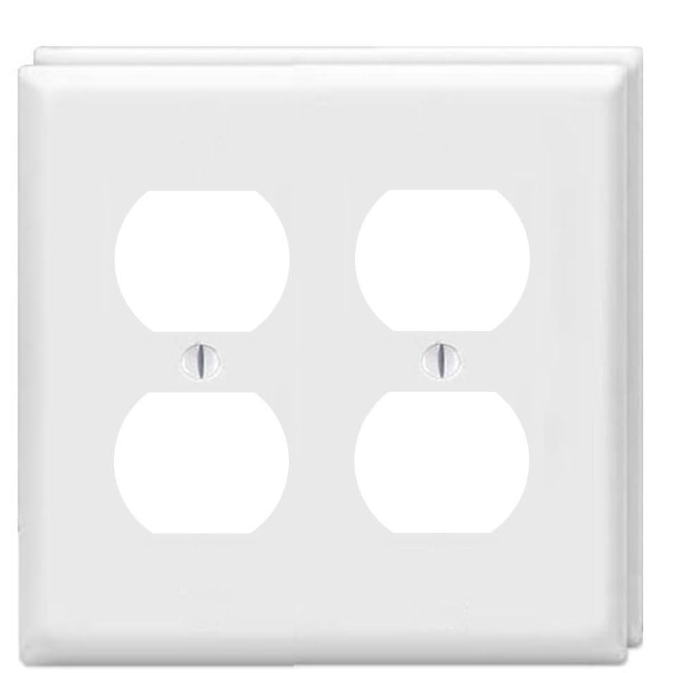 ZEFTV Duplex Outlet Cover Wall Plates 2-Gang Switch Outlet Electrical Cover Plate Unbreakable Thermoplastic Faceplate for Light Receptacle Outlet Switch, White (2 Pack)