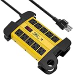 CRST 10-Outlet Power Bar,Metal Power Bars with Surge Protector,Heavy Duty Industrial Power Strip with 2800 Joules, 15A Circuit Breaker, 14 Gague 6ft Extension Cord for Workshop, Garage, Office, School