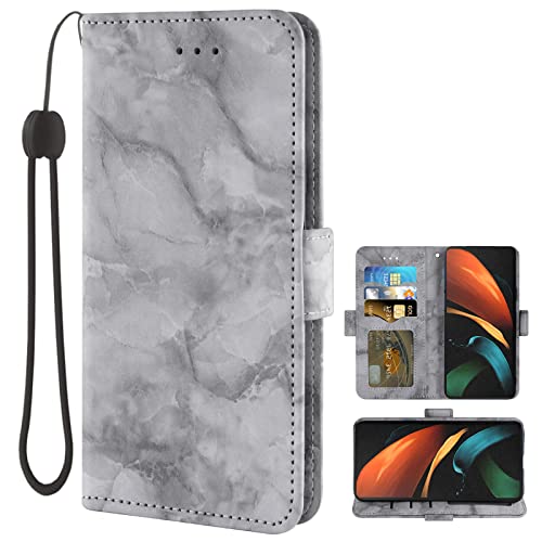 Asuwish Phone Case for Samsung Galaxy Z Fold 2 5G 2020 with Marble Wallet Cover Flip Card Holder Slot Stand Leather Kickstand Mobile Rugged Cell Accessories ZFold2 Z2 Fold2 ZFold25G Women Men Black