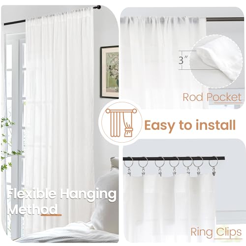 Image of BGment Short White Curtains 40 Inch Length for Small Window - Linen Semi Sheer Drapes with Rod Pocket Light Filtering for Cafe Bedroom Kitchen Lightweight Rustic, 2 Panels Set, 30 X 40 Inch