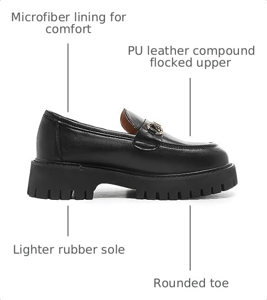 Image of Chunky Loafers Women Platform Loafers for Women Chunky Heel Lug Sole Loafers for Women Slip ons Round Toe