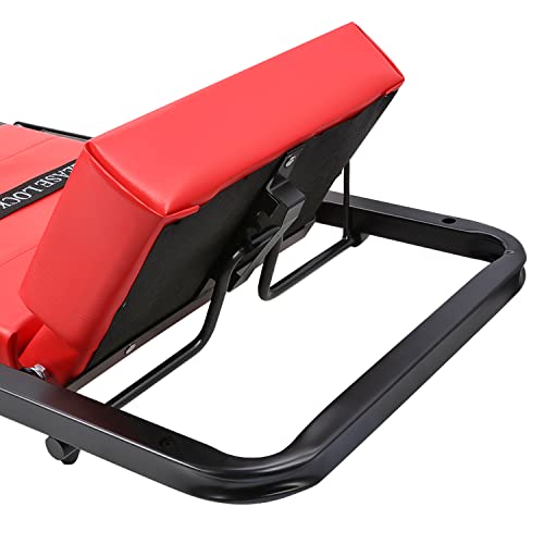 Image of DNA Motoring TOOLS-00192 48 inch 2 IN 1 Folding Rolling Garage Shop Creeper Roller Seat, 7 Pcs 2 inch Casters, 350 Lbs Weight Capacity, Red