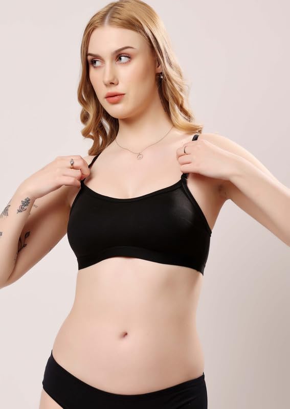 Image of London Hills Women's Cotton Sports Bra for Women Solid Bra Wireless & Non Padded Full Coverage Soft Hold Straps Super Combed Cotton Elastane Stretch Full Coverage Slip-On Active Bra