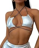 Women Shiny Metallic Star Strappy Tube Top Halter Rave Wrap Around Bandeau Bra