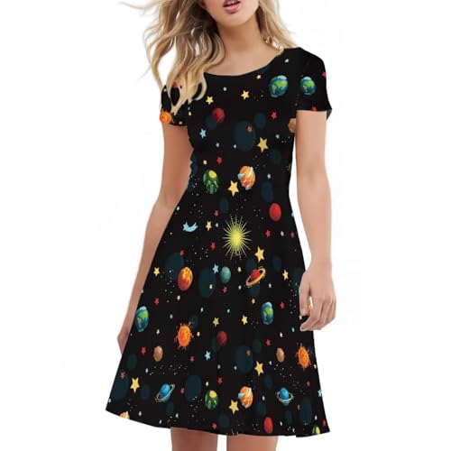 Image of AFPANQZ Womens Casual Summer Lightweight Vintage Dress Short Sleeve Midi Dress Knee-Long Luxury Formal Dress