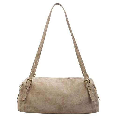 Women Suede Shoulder Bag Retro Suede Large Capacity Bowling Bag | Vintage Handbag Tote Crossbody Style Simple Design Daily Use
