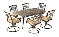 Hanover Traditions 7-Piece Patio Dining Set with 6 Swivel Rocker Chairs, Tan Cushions and Large 38"x72" Dining Table, Outdoor Dining Set for 6, Premium Weather Resistant Patio Furniture