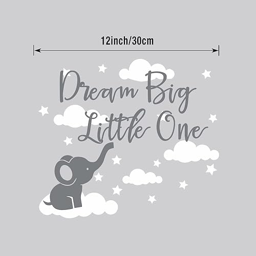 Miniatura 3 de Calcomanía de pared de elefante, calcomanía de elefante bebé, calcomanía Dream Big Little One, decoración de guardería, calcomanía de nube y