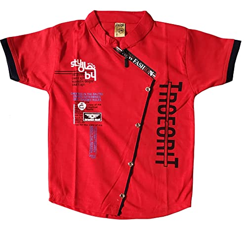 Image of NIVIK Printed Cotton T-Shirts. Stand Collar T-Shirt for Boys