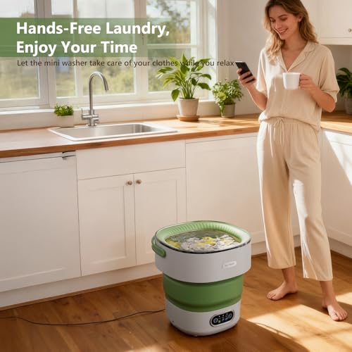 Image of Mini Laundry Machine 16L - Foldable Portable Laundry Machine and Spinner for Baby Clothes, Underwear, Socks; Ideal for Travel, Dorms, Camping