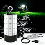 Underwater Fishing Light 120W 15000LM, 530nm Green Submersible Fish Attractant Light with 30FT Cord, 100–277V AC to 12V DC Adapter, 40FT Safety Cable, for Night Fishing, Dock, Boat