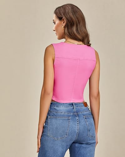 LookbookStore Denim Vest for Women Trendy Sleeveless Cropped Stretchy Jean Vests Top Summer Casual Button Wasitcoat Tops3