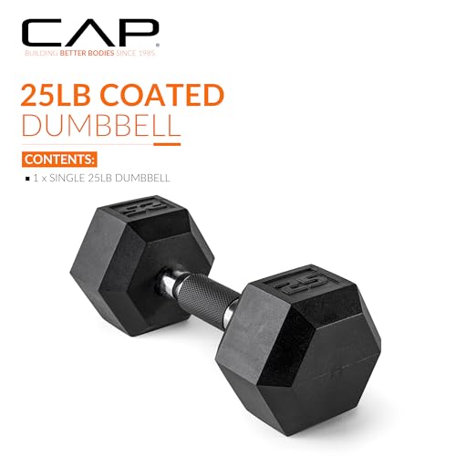 Image of CAP Rubber Coated Dumbbell Weights, Free Weights for Home Gym Strength Training, Anti-Roll Hex Dumbbells with Black, Chrome & Comfort Grip Handles, Singles