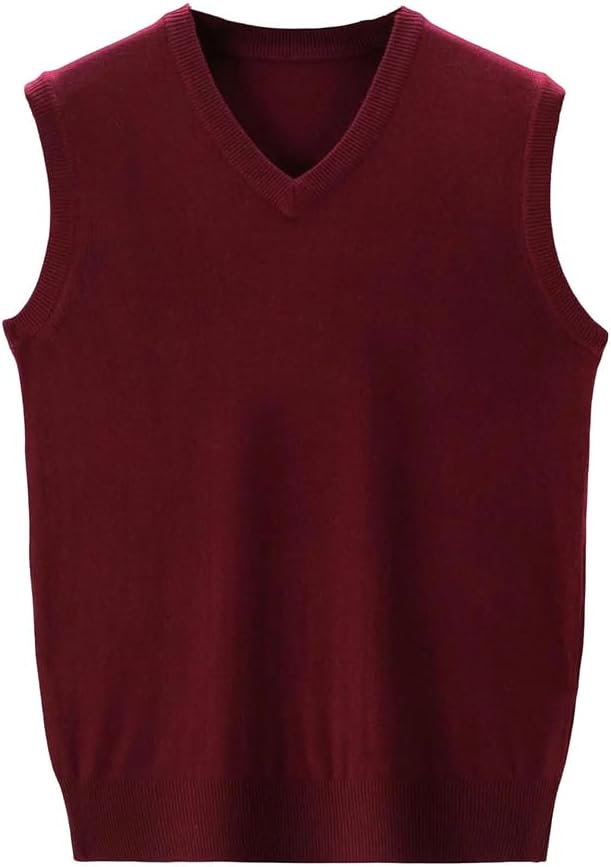 Men's Sweater Vest Sleeveless Knit Solid V-Neck Pullover Sweater Slim Fit for Office Wear