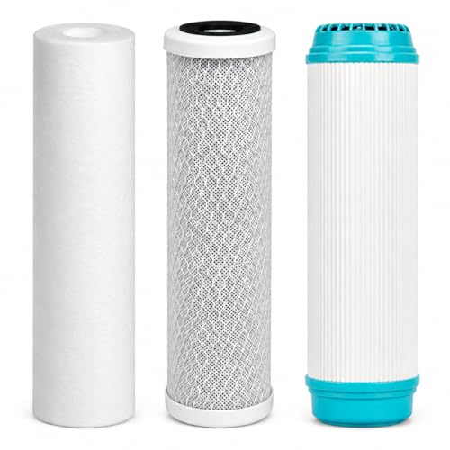 BBagua Pack de 3 Filtros 10' para Ósmosis Inversa, Recambio Estándar con Sedimentos, Carbón GAC y Carbón Block, Compatible con Equipos de Ósmosis 10'