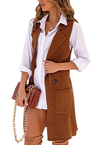 Danedvi Women Open Front Lapel Collar Cardigan Vest Button Down Long Sweaters Cardigan Solid Outerwear Coats2