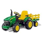 PEG John Deere Ground Force Tracteur Électrique pour Enfants 3+ Ans avec Batterie Rechargeable 12V, Remorque Incluse et Radio FM