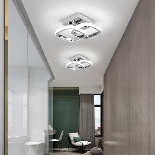 Image of EIDISUNY LED Ceiling Light Modern Ceiling Light Silver Square Simple Ceiling Fixture LED for Corridor Kitchen Stairs Hallway Study Room Bedroom Living Room - Chrome 22W (Cold White Light 6000K)