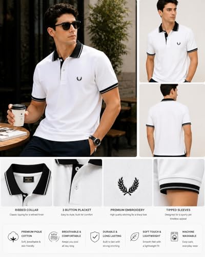 Image of Mens Pique Polo T-Shirt | Cotton Rich, Smart Fit Polo with Embroidered Logo | Casual & Sports Wear | Polo T-Shirt for Men