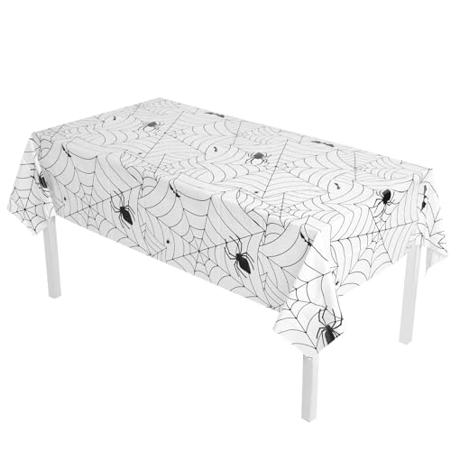 Image of 1pcs Halloween Tablecloths 137x274cm Spider Web Plastic Table Cloth,Rectangle Halloween Table Cover,White Spider Web Halloween Party Decoration for Dinner Table Decorations Halloween Party Supplies