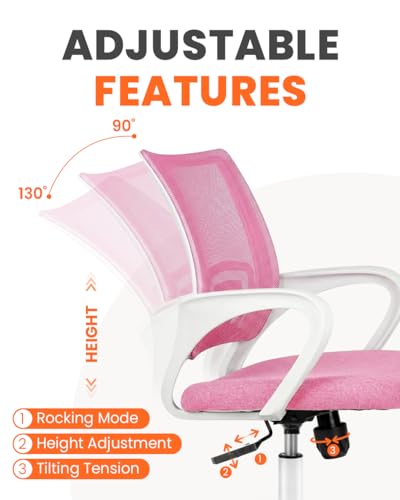 Image of NEO CHAIR Office Desk Computer Chair Ergonomic Mesh Gaming Cushion Seat with Comfy Lumbar Mid Back Support Adjustable Height Swivel Rolling Wheels for Home Task (Pink)