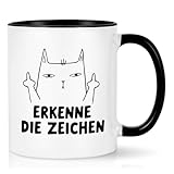 Joymaking Lustige Katzen Tasse mit Spruch - Erkenne die Zeichen - Katzen Motiv Kaffeetasse Geschenk für Katzenliebhaber Kollegen Freunden Frauen, 320ml Schwarz