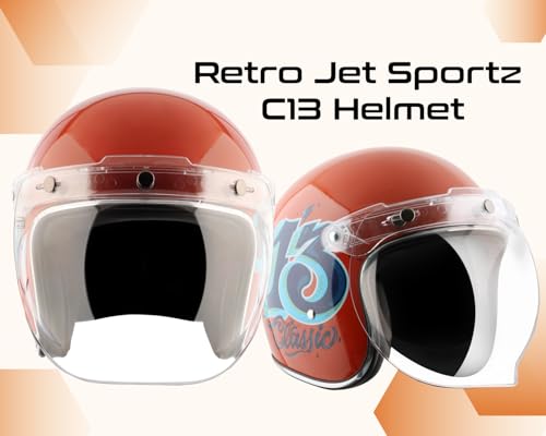 Image of Axor Retro Jet Sportz C13 ISI and DOT Certified Gloss Finish Open Face Helmet for Men and Women with Clear Visor- Orange Blue-L