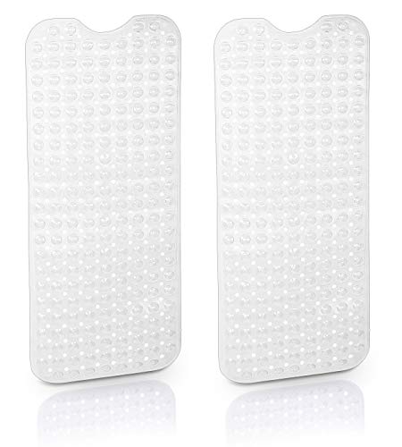 Utopia Home - (Paquete de 2 Alfombra de Baño Antideslizante, Antibacteriano con Ventosas (38 x 97 cm) - Lavable en la Lavadora, Alfombra de Ducha sin Látex - Ideal para Suelo Mojado (Transparente)