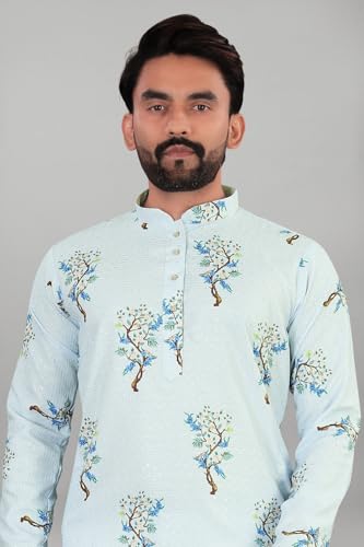 Image of Valaki Kurta Pajama Set for Men Border Printed Traditional Straight Kurta with Pyjama for Men