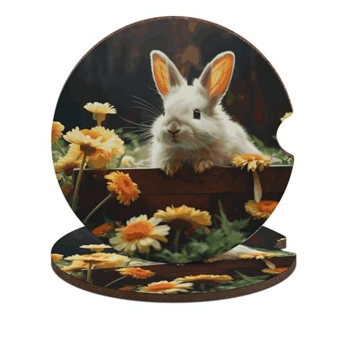 Portavasos para automóvil, diseño de conejo y flor, pack 2 miniatura 1