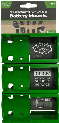 StealthMounts Batteriehalter für Festool 18v | Kabelloser Akkuhalter für Festool 18V-Elektrowerkzeuge | 6er-Pack | Grün Batterie-Organizer für Festool 18 V