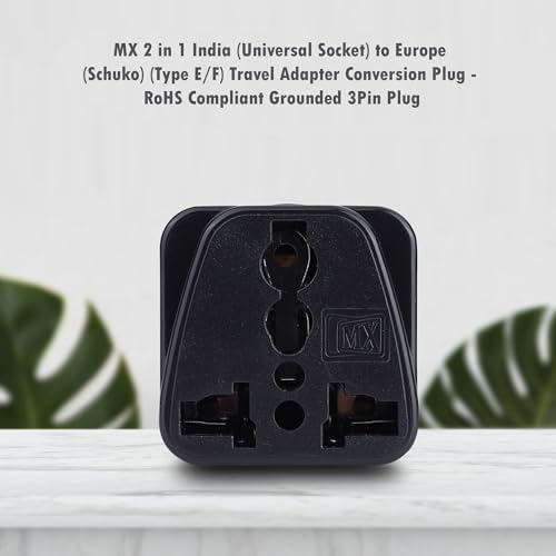 Image of MX India to Europe Travel Adapter Schuko Plug Type E /F European Plug Adapter Universal Socket for Europe Perfect for Laptop Camera Charger Pack of 2