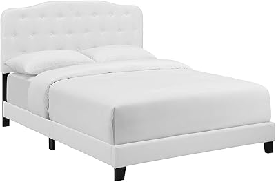 Modway Amelia Tufted Fabric Upholstered Twin Platform Bed in White