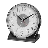 EASIBEST Silent No Ticking Analog Alarm Clock,Readable for Seniors Vision Impaired,Easy to Set,On/Off Switch on Side,Big Snooze Bar,Crescendo Alarm,Gentle Wake,Led Light,AA Battery Operated,Black