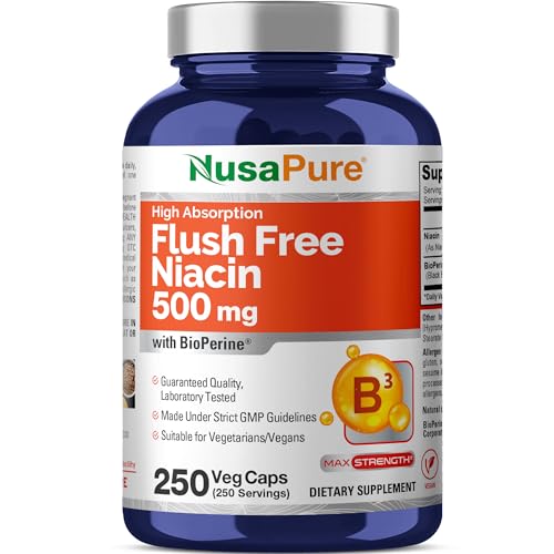 Flush Free Niacin Non-GMO Vegan 500mg 250 Veggie Capsules - 250 Servings